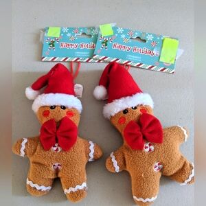 Christmas Holiday Candy Cane Gingerbread Man Plush Ornament Decor